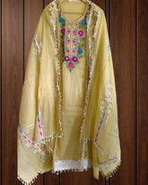 Soft Mul Chanderi Suit with Embroidery, Mirror & Gotta Work | Mul Chanderi Dupatta | Unstitched Set